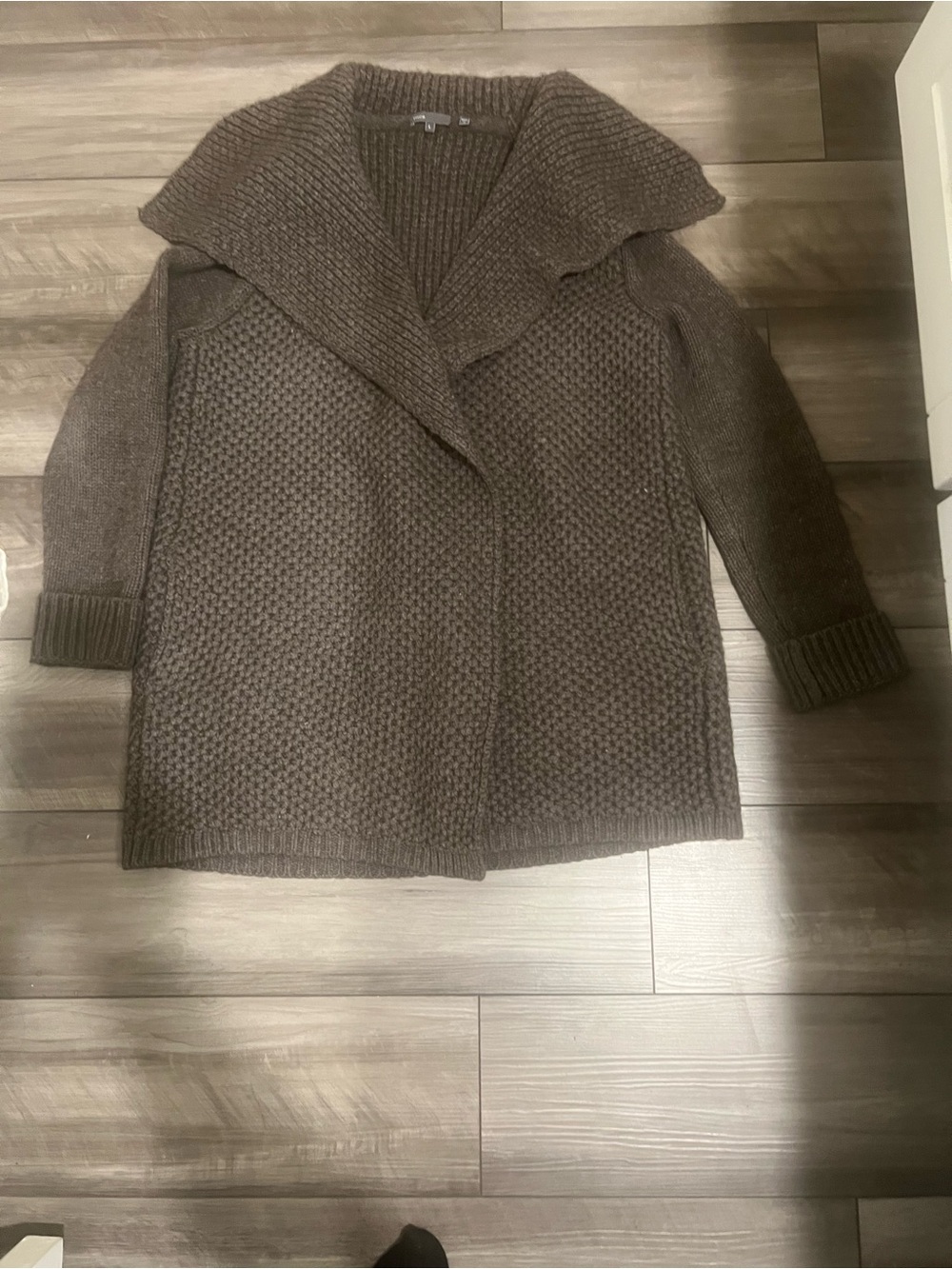 Vince Brown Shawl Collar Chunky Knit Cardigan